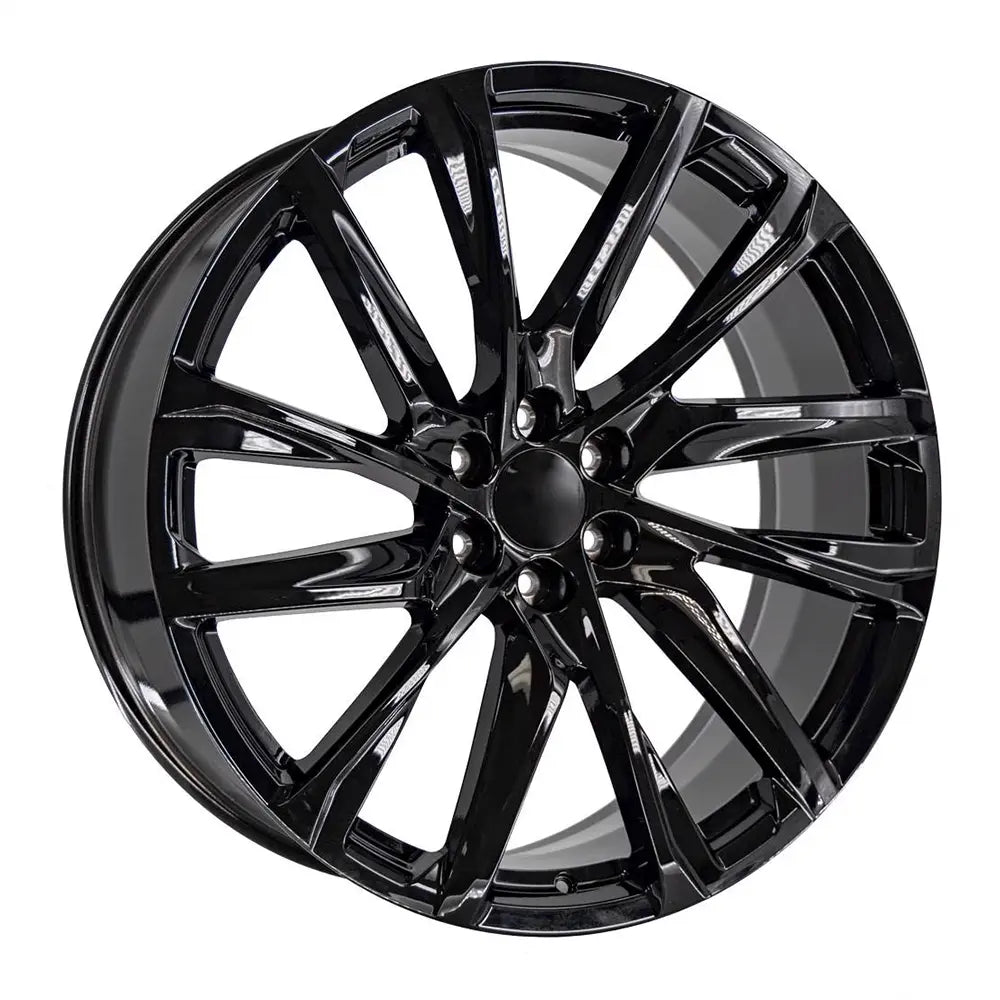 Angle view of a 26x10 Gloss Black wheel replacement for Cadillac Escalade replica rim 9511091