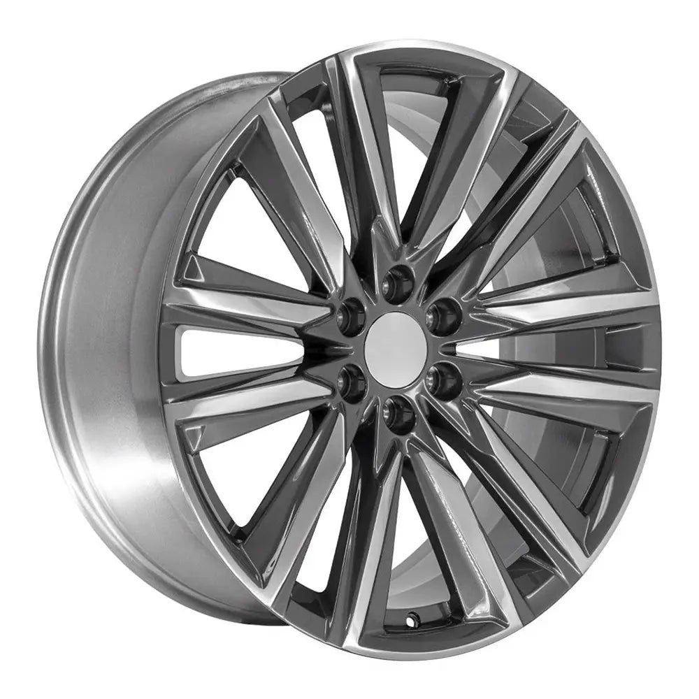 Angle view of a 24x10 Machined Gunmetal wheel replacement for Cadillac Escalade replica rim 9511081