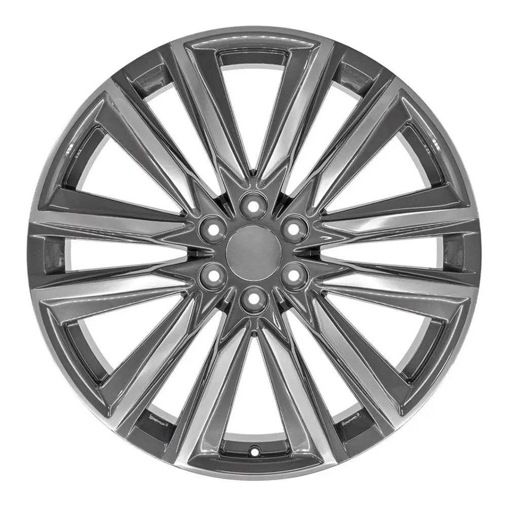 Front view of a 24x10 Machined Gunmetal wheel replacement for Cadillac Escalade replica rim 9511081