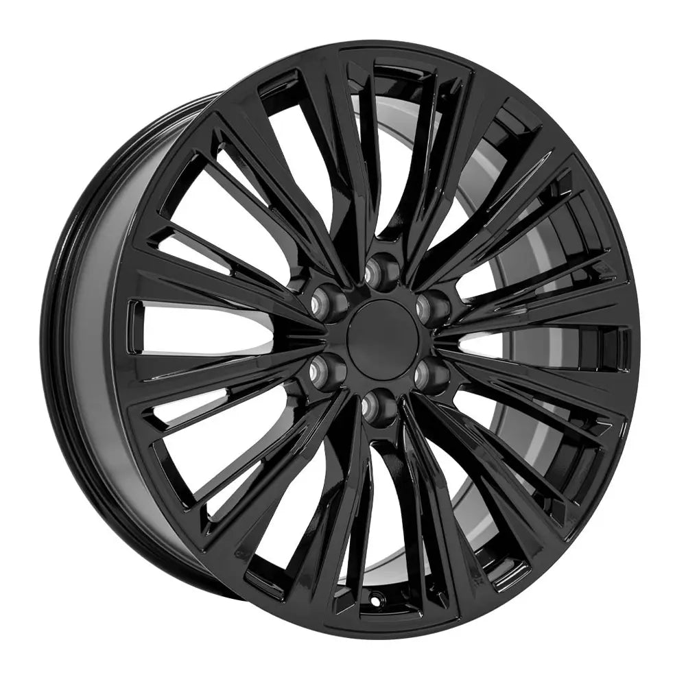 Angle view of a 22x9 Satin Black wheel for Chevy Trucks replica rim replacement 9511018