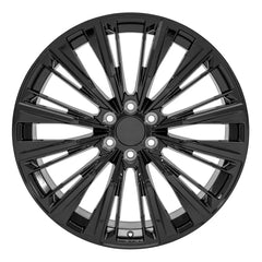 Angle view of a 24x10 Gloss Black wheel replacement for Cadillac Escalade replica rim 9511021