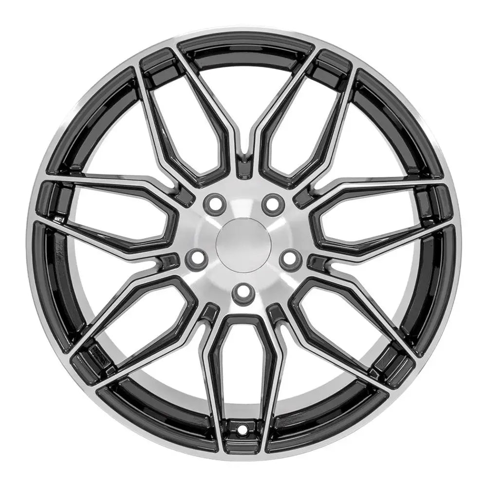 Front view of a 19x10 Machined Gunmetal wheel replacement for Chevy Corvette replica rim 9511116