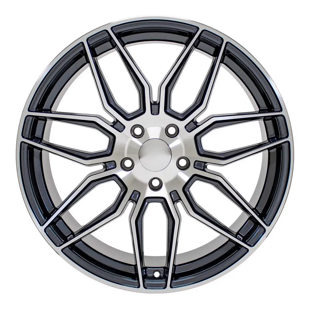 Front view of a 20x11 Machined Gunmetal wheel replacement for Chevy Corvette replica rim 9511122