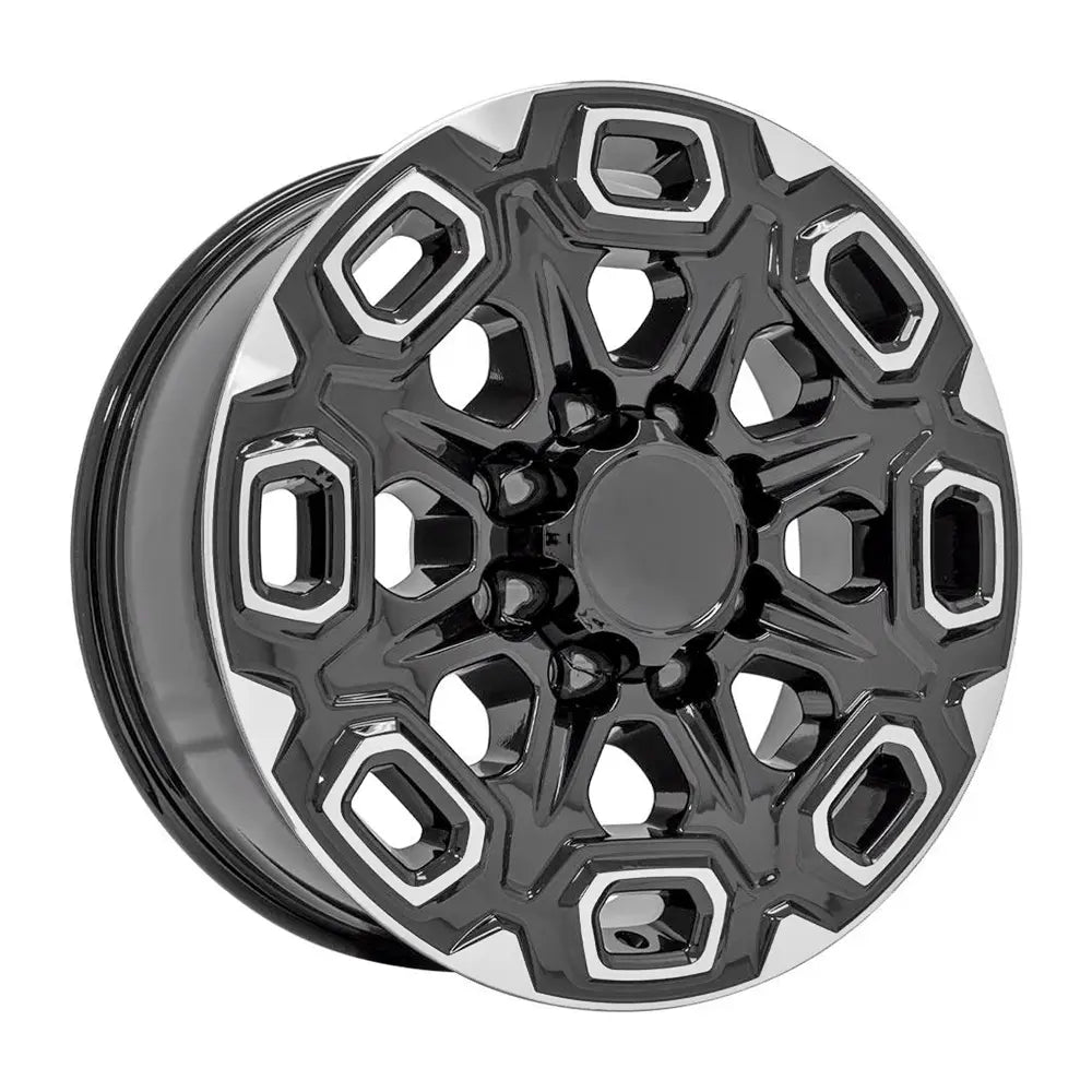 Angle view of a 20x8.5 Machined Black wheel replacement for Chevy Silverado replica rim 9511094