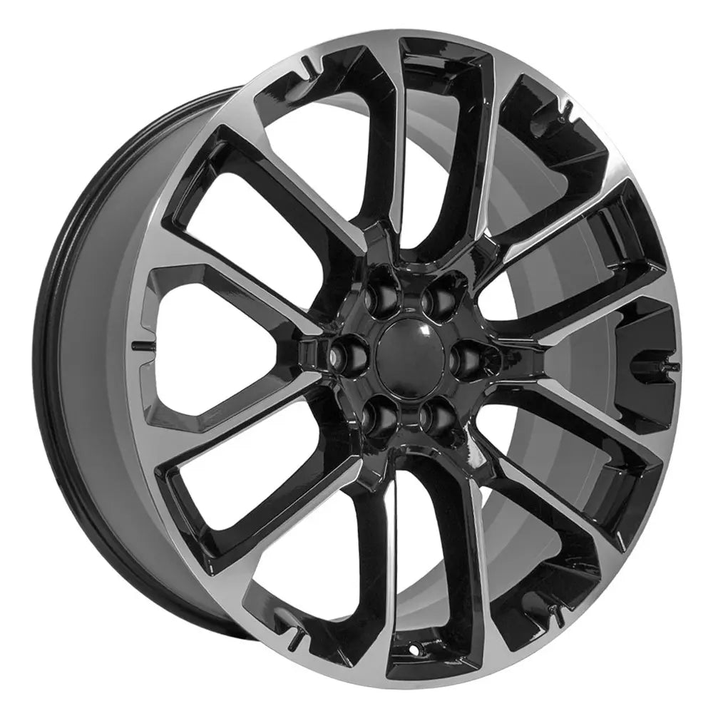 Angle view of a 24x10 Machined Black wheel replacement for Chevy Truck replica rim 9510992