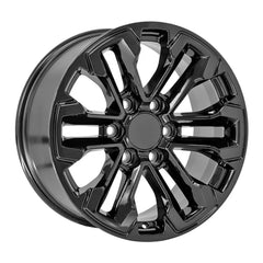 Angle view of an 18x8.5 Gloss Black wheel replacement for Cadillac Escalade replica rim 9511407