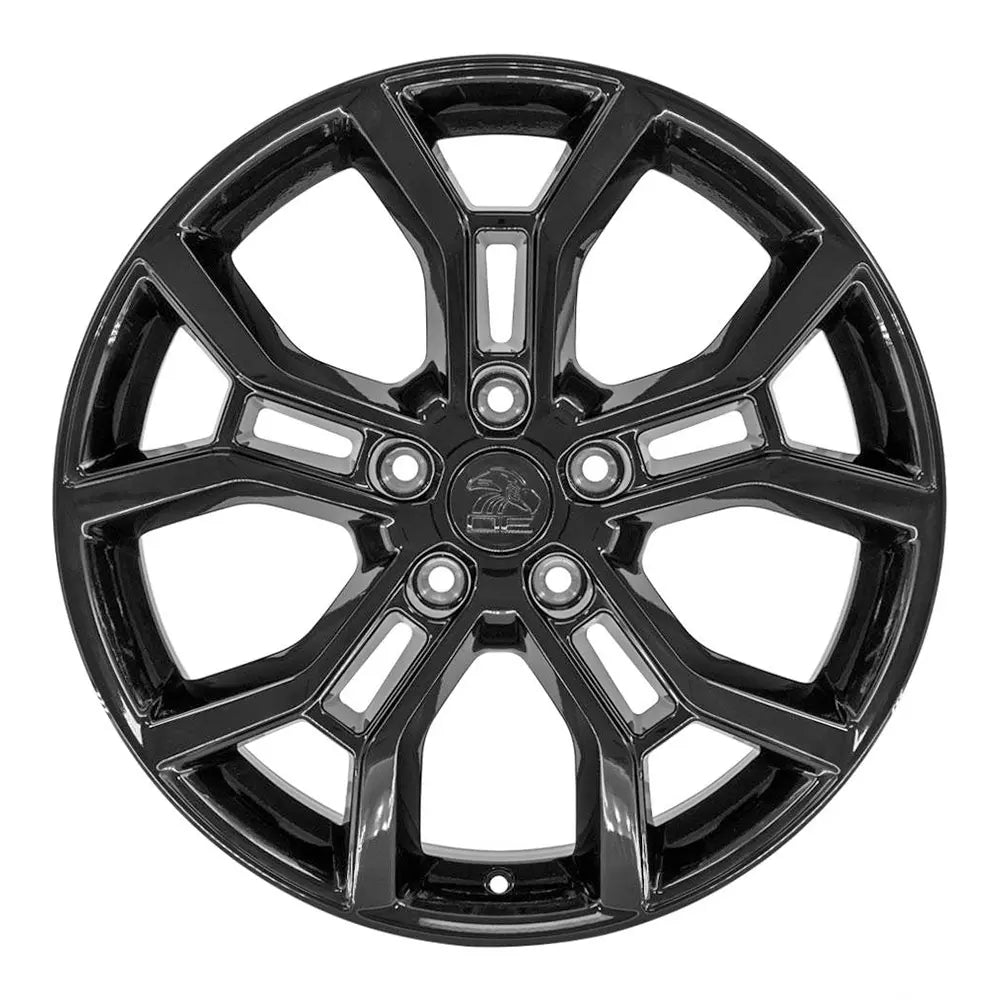 Front view of a 20x8.5 Gloss Black wheel replacement for Jeep Grand Cherokee replica rim 9511427

