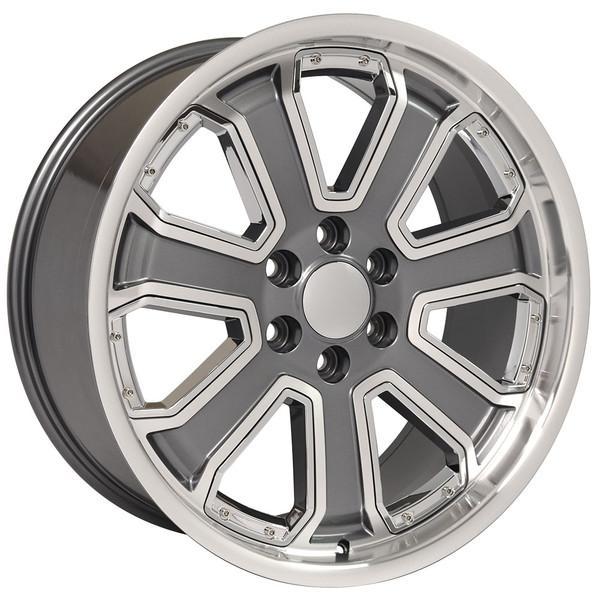 22" Machined Gunmetal Chrome Inserts wheel replacement for Chevy C2500 88-00. Replica Rim