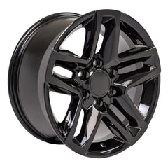 Angle view of a 18x8.5 Black wheel replacement for Chevy Silverado replica rim 9510943