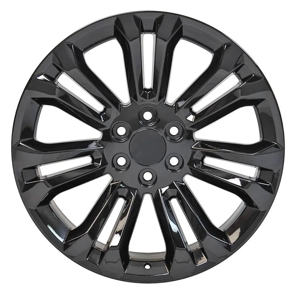 Front view of a 22x9 Black wheel replacement for Chevy Silverado replica rim 9510977