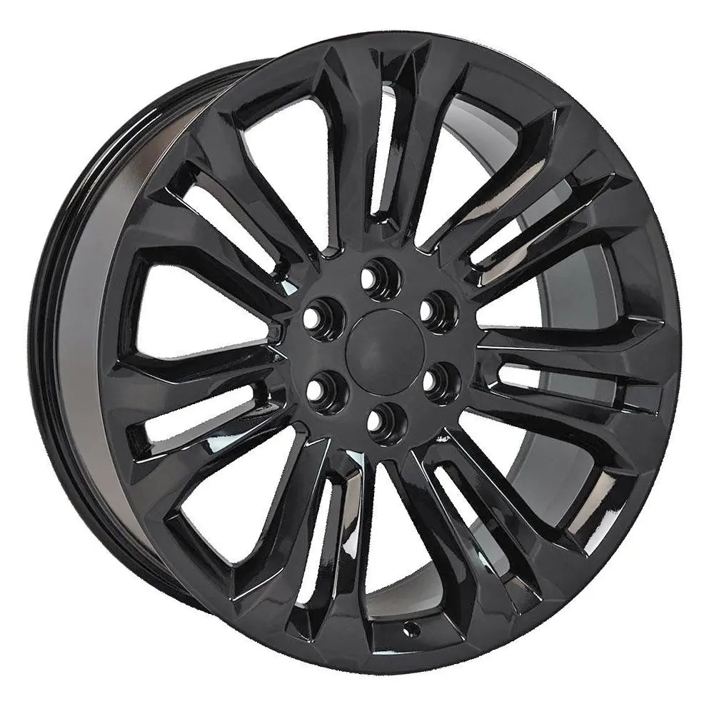 Angle view of a 22x9 Black wheel replacement for Chevy Silverado replica rim 9510977