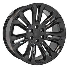 Angle view of a 22x9 Black wheel replacement for Chevy Silverado replica rim 9510977