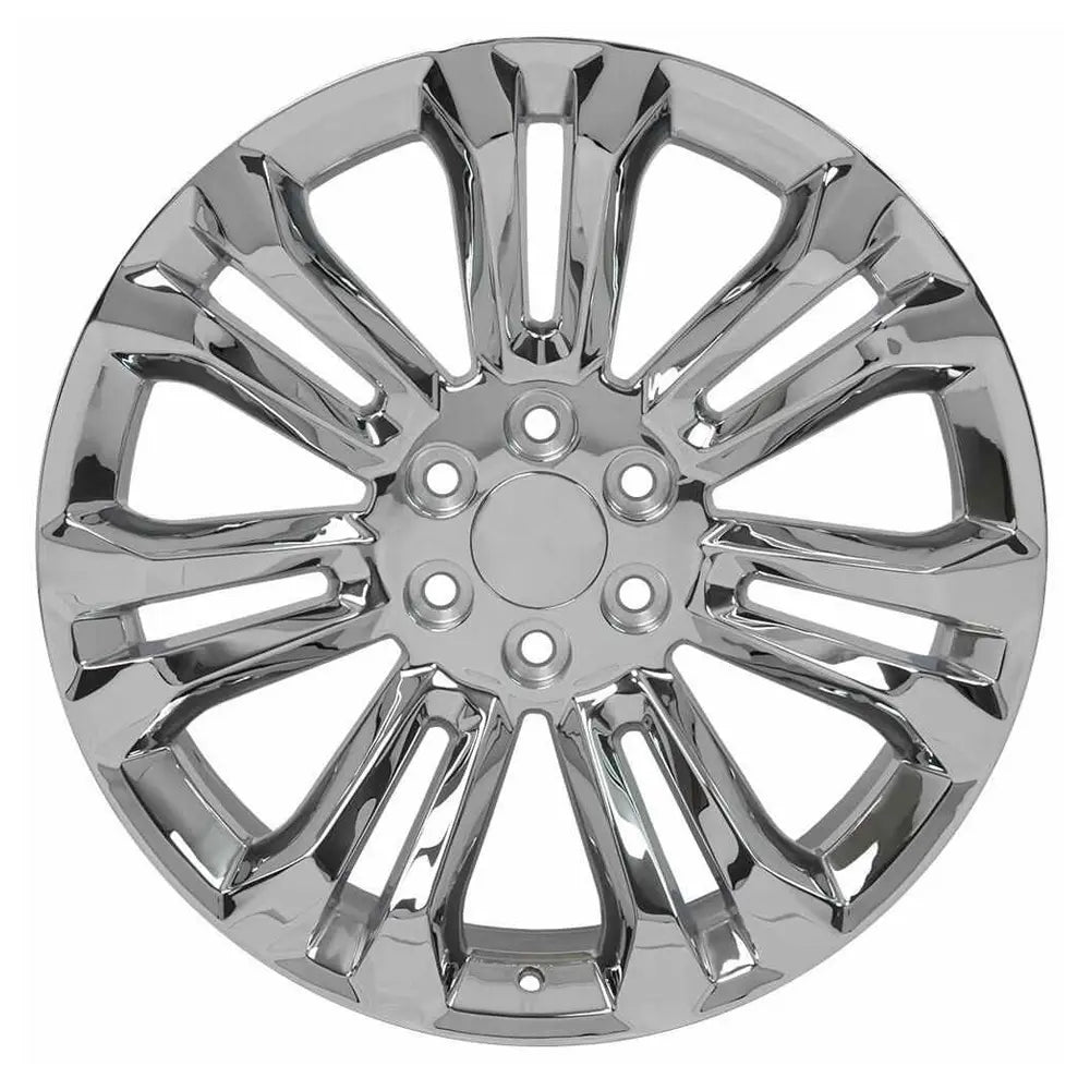 Front view of a 22x9 Chrome wheel replacement for Chevy Silverado replica rim 9510978