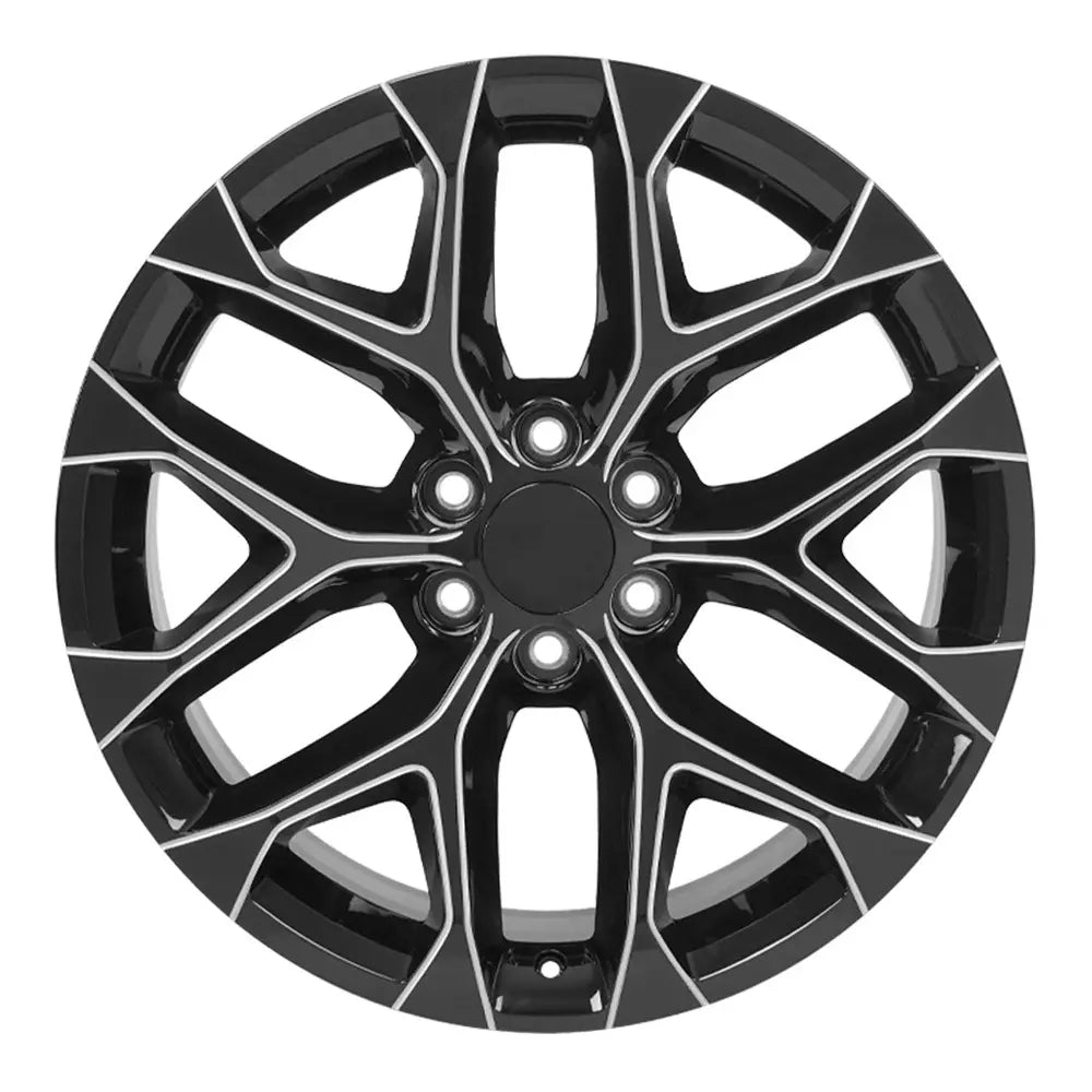 Front view of a 22x9 Machined Black wheel replacement for Chevy Silverado replica rim 9510961