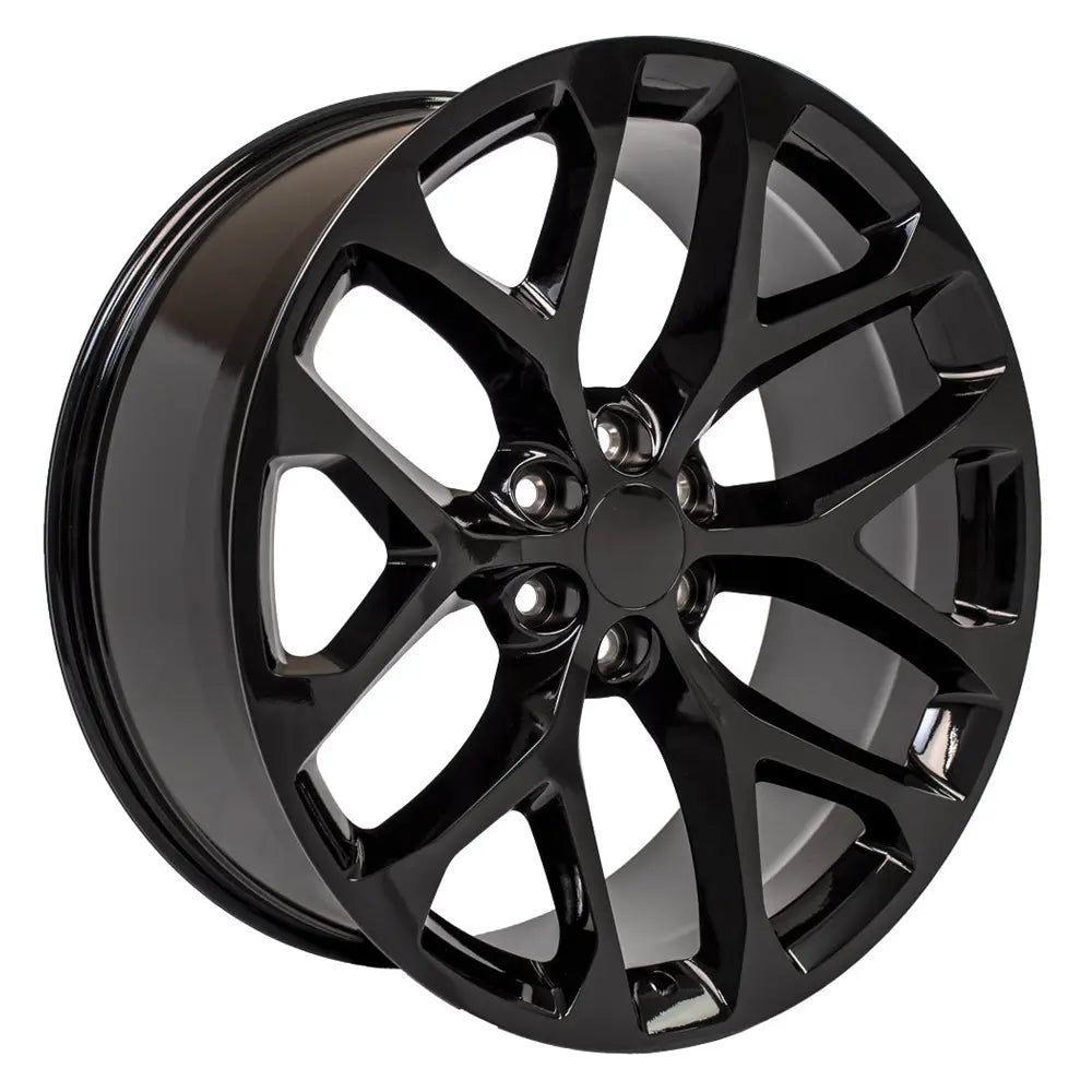 Angle view of a 24x10 Black wheel replacement for Chevy Silverado replica rim 9510966