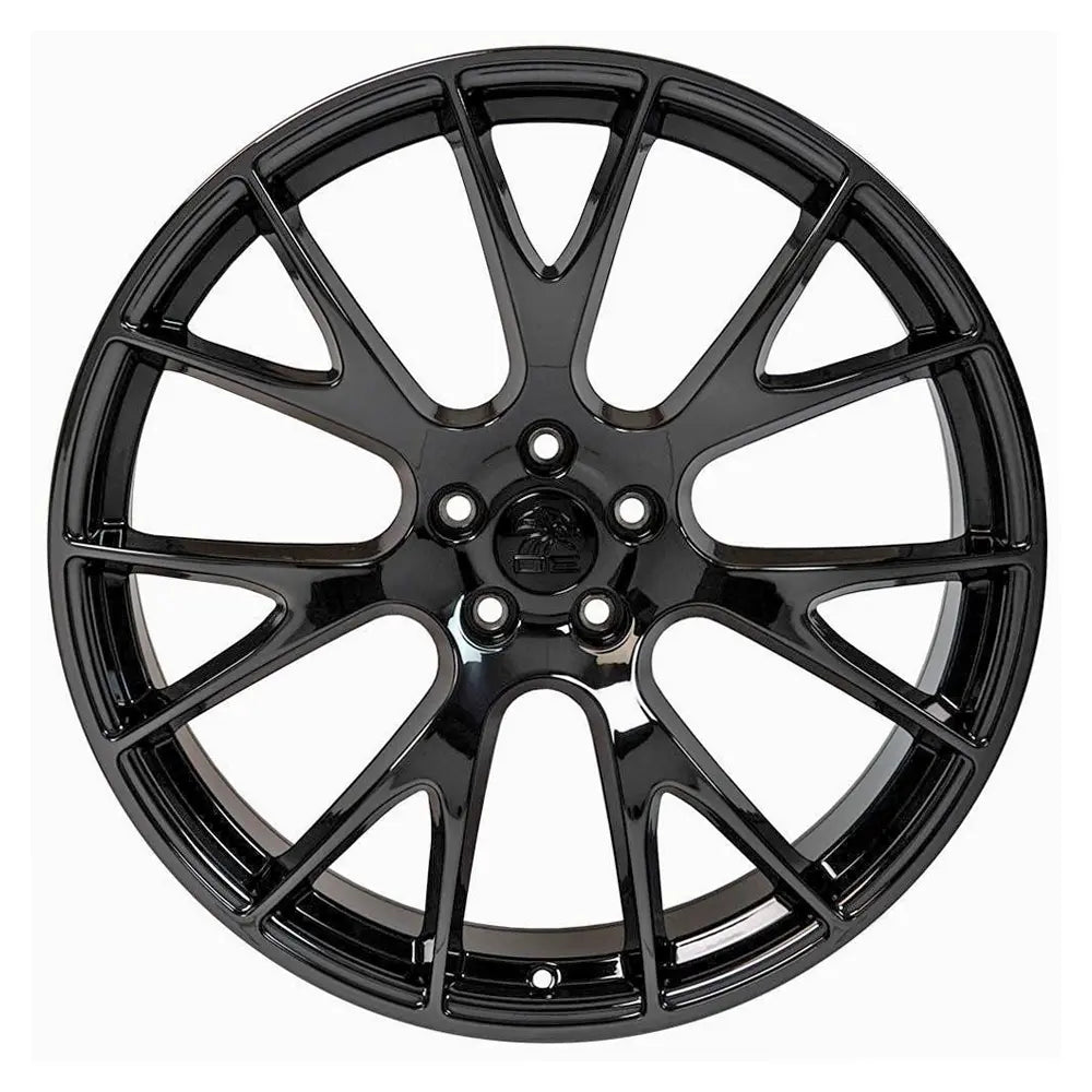 Front view of a 20x10 Black wheel replacement for Chrysler 300 replica rim 9511051
