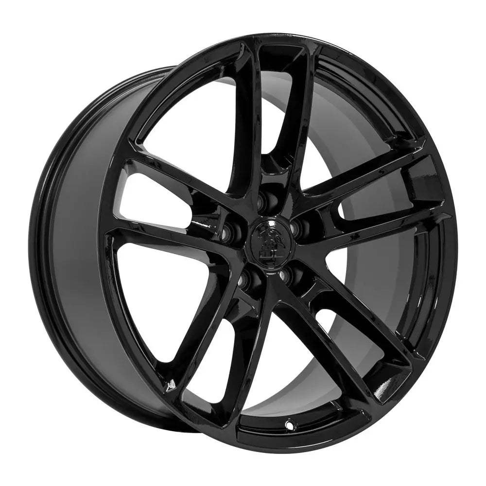 Angle view of a 20x9 Black wheel replacement for Dodge Challenger replica rim 9511045