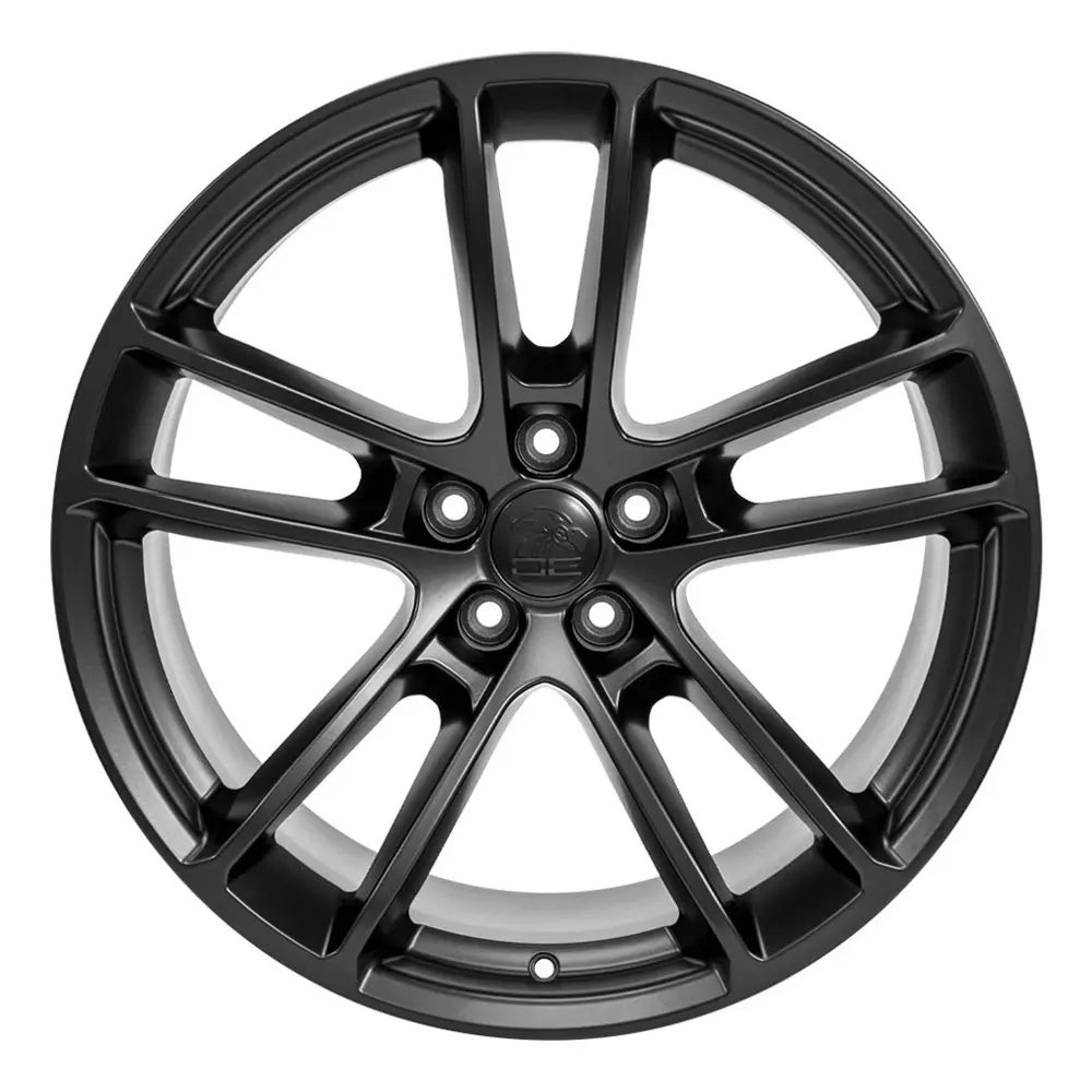 Front view of a 20x10 Black wheel replacement for Dodge Challenger replica rim 9511049