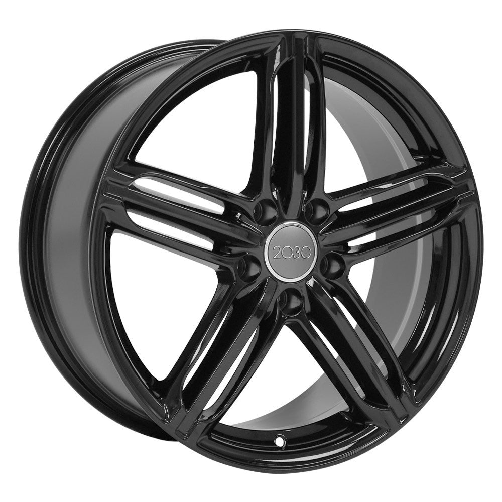 Angle view of a 18x8 Black wheel replacement for Audi Volkswagen replica rim 8525920