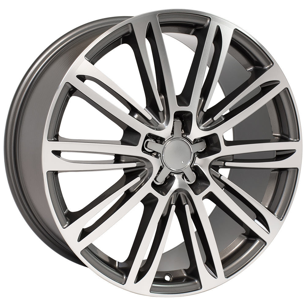 Angle view of a 20x9 Machined Gunmetal wheel replacement for Audi A4 replica rim 9508112
