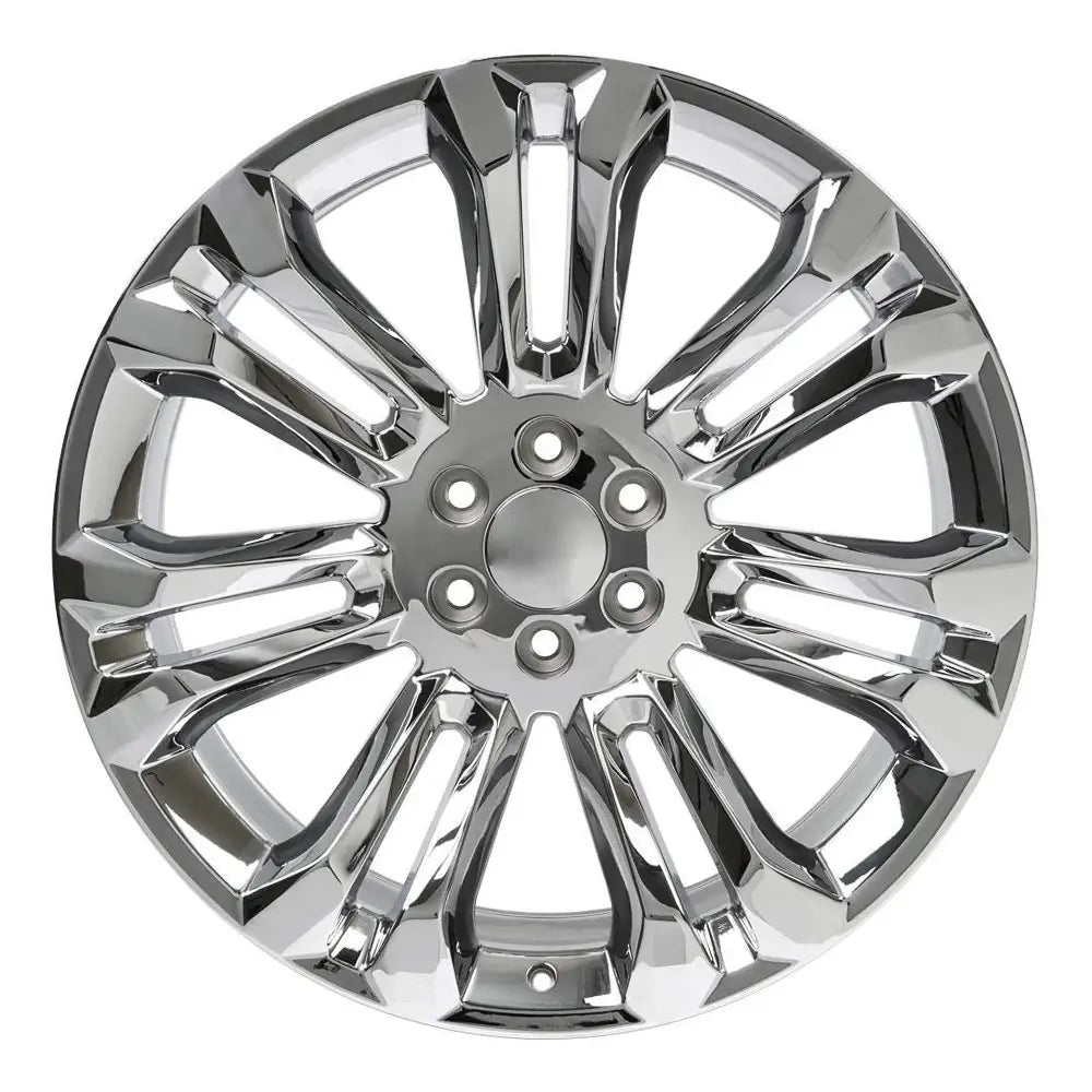 Front view of a 24x10 Chrome wheel replacement for Cadillac Escalade replica rim 9510981