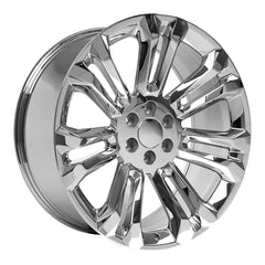 Angle view of a 24x10 Chrome wheel replacement for Cadillac Escalade replica rim 9510981