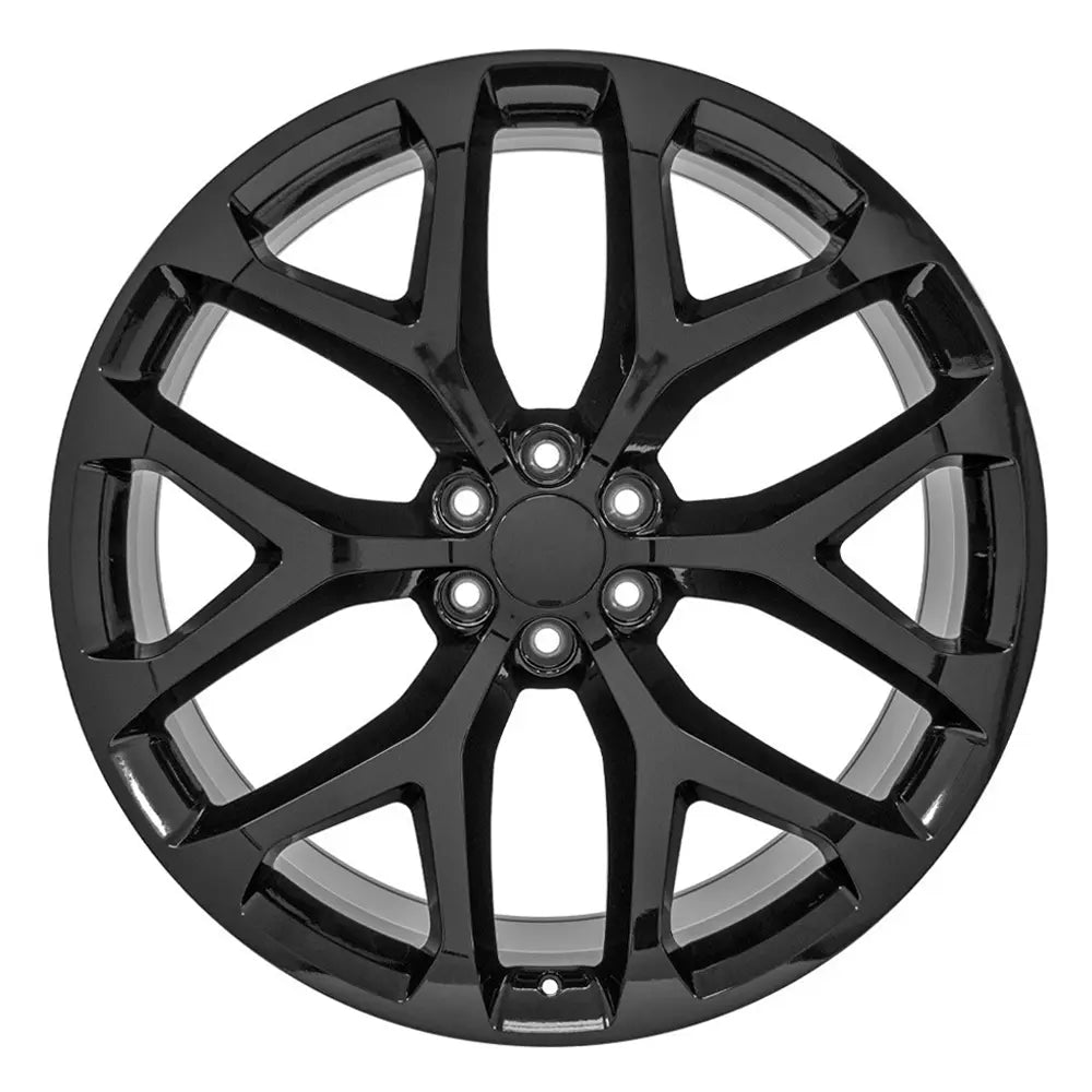 Front view of a 26x10 Black wheel replacement for Chevy Trucks replica rim 9511053