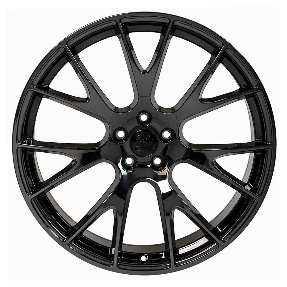 Front view of a 22x9 Black wheel replacement for Chrysler 300 replica rim 9511052