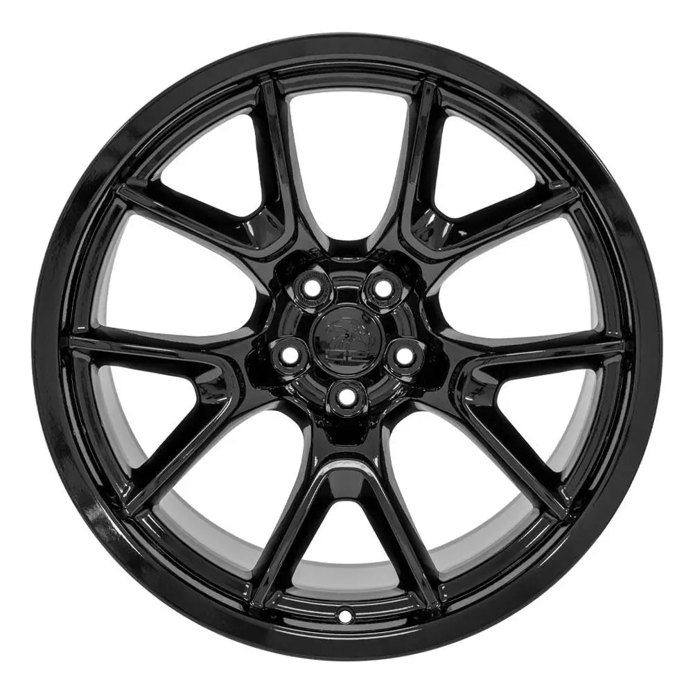 Front view of a 20x11 Black wheel replacement for Dodge Charger replica rim 9511070